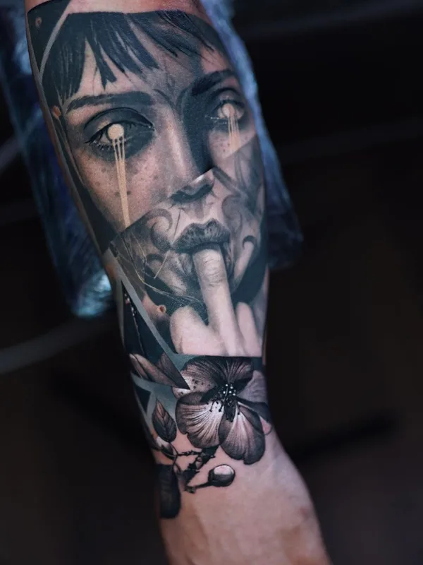female black and grey realism tattoo auf forearm #40784 | Tätowierer Максим Мельник