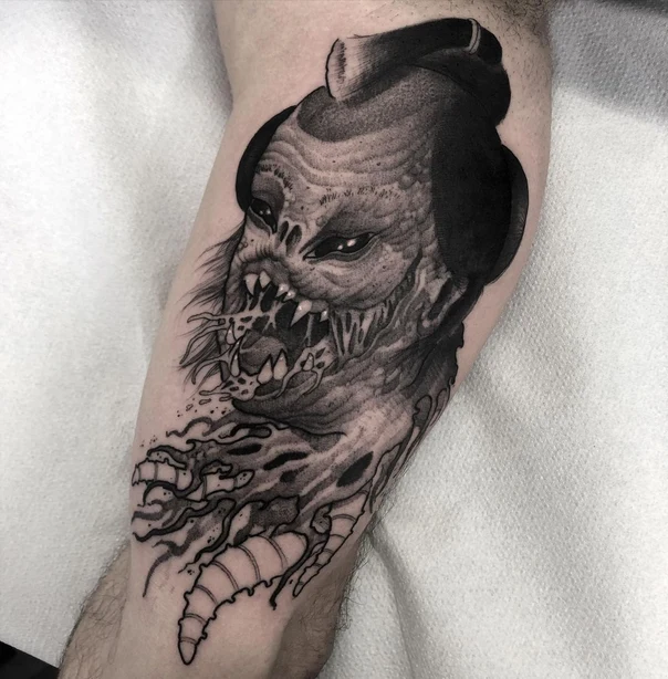 Black & Grey Monster, Horror tattoo on Forearm