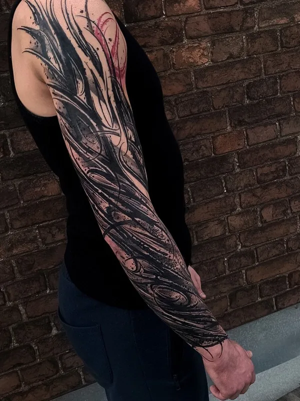 black and grey abstract татуировка на full sleeve #40888 | Тату мастер Егор Немшевич