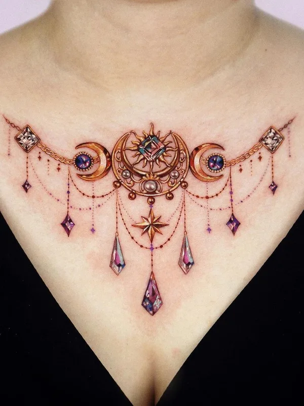 female color ornamental 타투 부위 sternum #40922 | 타투이스트 Yeriel Tattoo