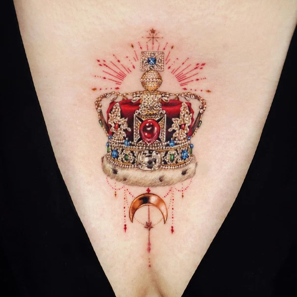 Realism Crown, Moon tattoo on Sternum