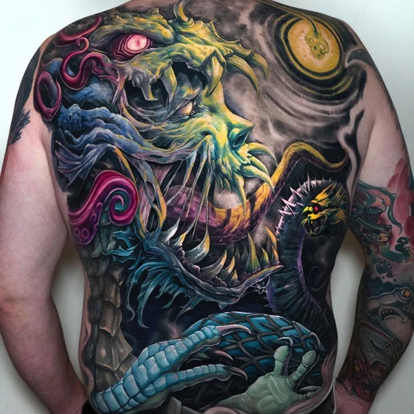 Illustrative Dragon, Monster tattoo on Full Back