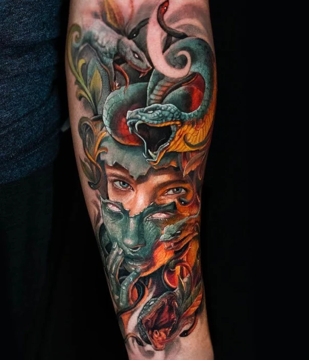 Realism Snake, Face tattoo on Forearm