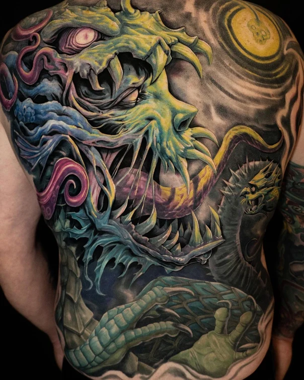 Illustrative Dragon, Monster tattoo on Full Back