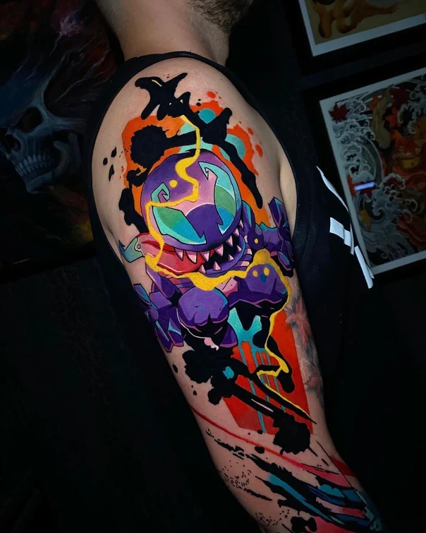 New School Monster, Abstract shapes tattoo on Full Sleeve