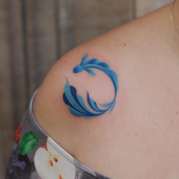 Illustrative Fish, Wave tattoo on Shoulder