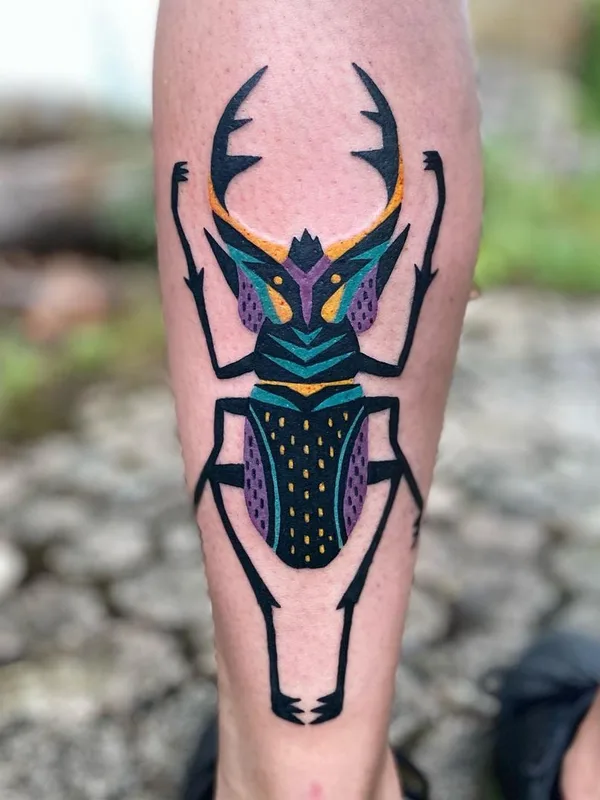 color illustrative tattoo on calf #41034 | Tattoo Artist Mariñe Perez