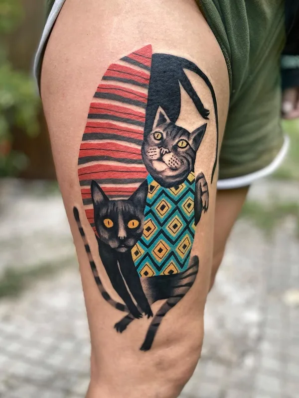 color illustrative tattoo on thigh #41036 | Tattoo Artist Mariñe Perez