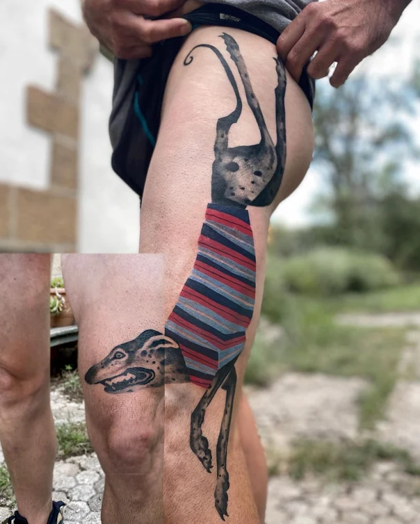 Illustrative Dog, Animal tattoo on Thigh