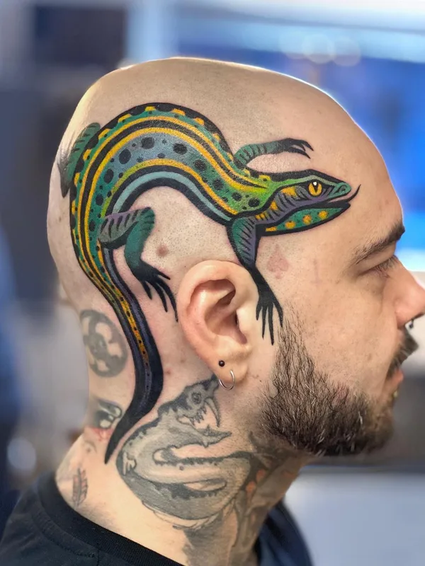 male color traditional tattoo on head #41031 | Tattoo Artist Mariñe Perez