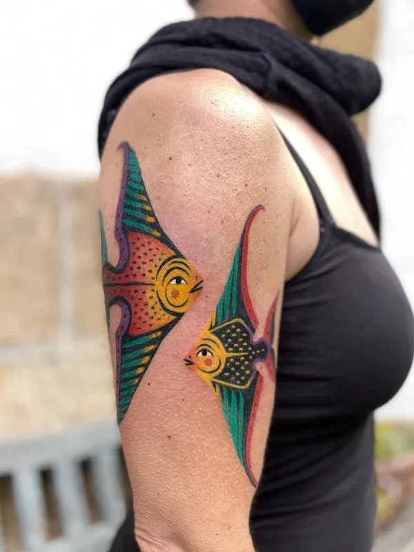 female color illustrative tattoo on upper arm #41035 | Tattoo Artist Mariñe Perez