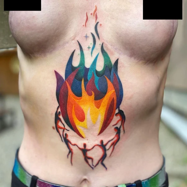 Illustrative Fire, People tattoo on Sternum