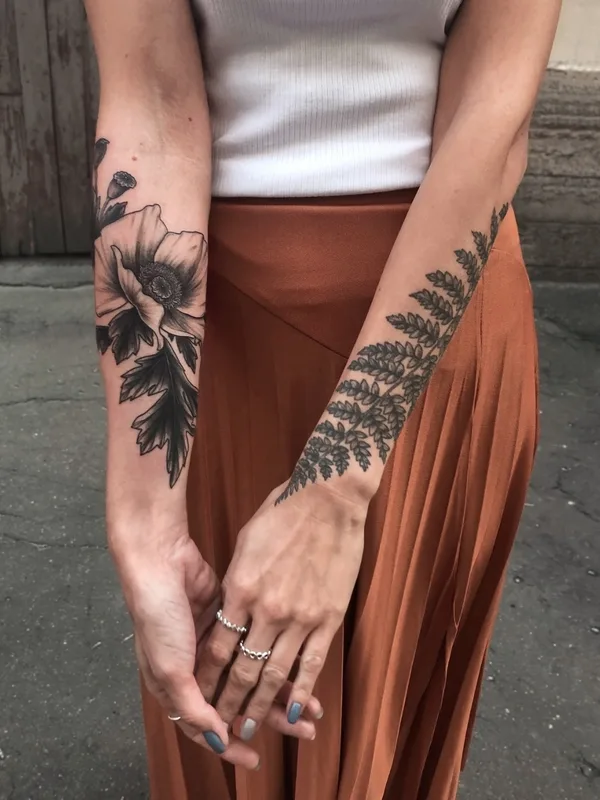 female color botanic Tatuagem em forearm #55278 | Tatuador Ольга Некрасова