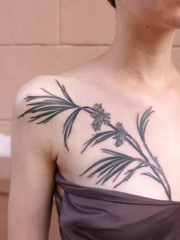 female color botanic Tatuagem em collarbone, breast #55280 | Tatuador Ольга Некрасова