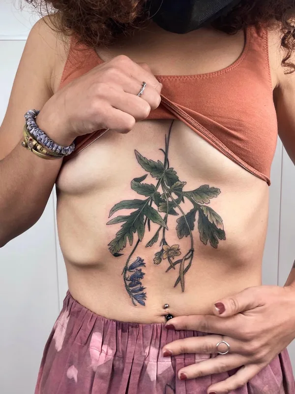 female color botanic Tatuagem em stomach #55286 | Tatuador Ольга Некрасова