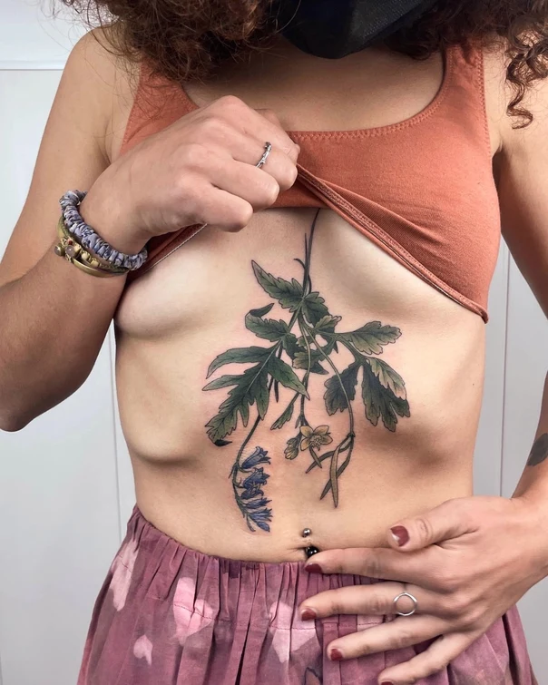 Botanic Plant, Flowers tattoo on Sternum