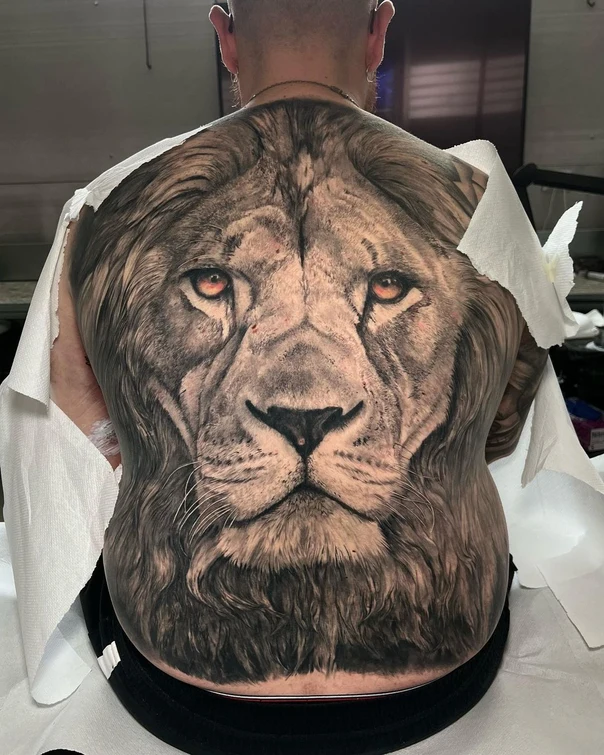 Realism Lion tattoo on Full Back