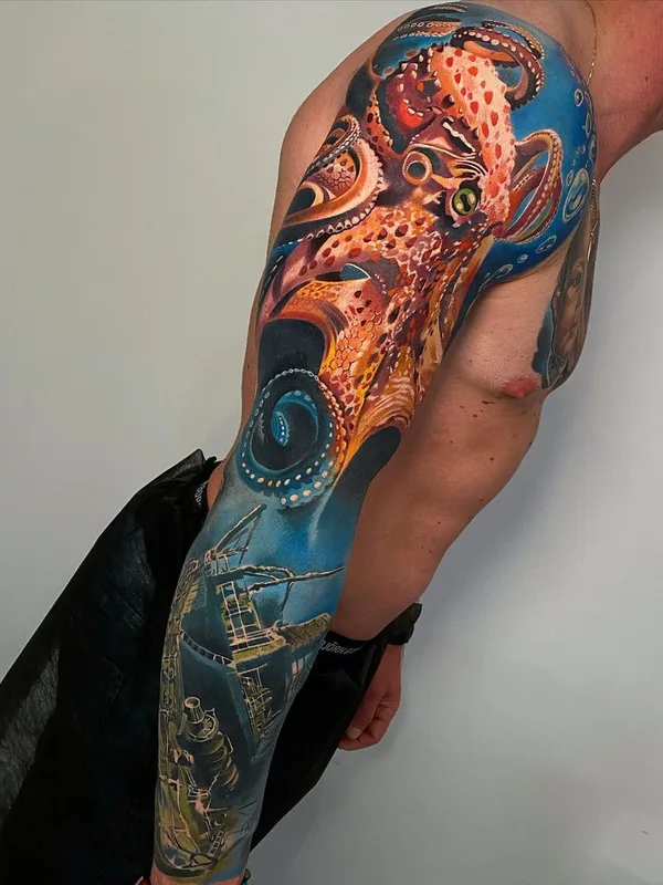 male color realism 纹身 在 full sleeve #55397 | 纹身师 Łukasz Plumbaum