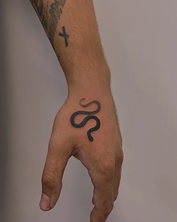 Linework Snake tattoo on Back of Hand