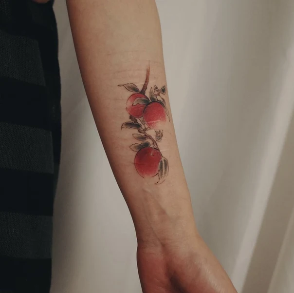 Watercolor Fruit, Branch tattoo on Forearm