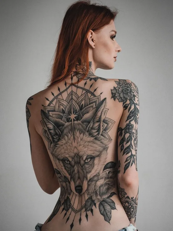 female black and grey realism татуировка на full back #55473 | Тату мастер Anka Kiełtyka Tatuaże