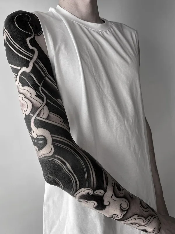 black blackwork tattoo on full sleeve #55559 | Tattoo Artist Raimundo Ramírez