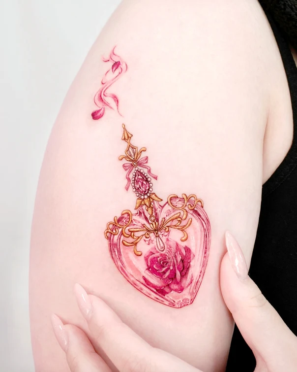 Illustrative Rose, Potion tattoo on Upper Arm
