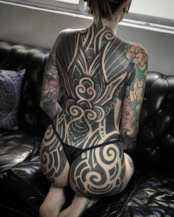 Blackwork Abstract, Geometric tattoo on Full Back