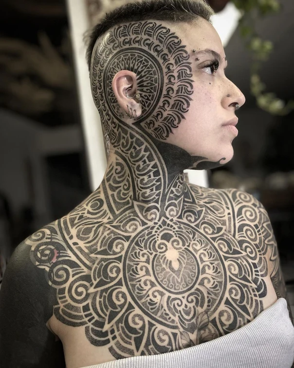 Blackwork Mandala, Geometric tattoo on Neck