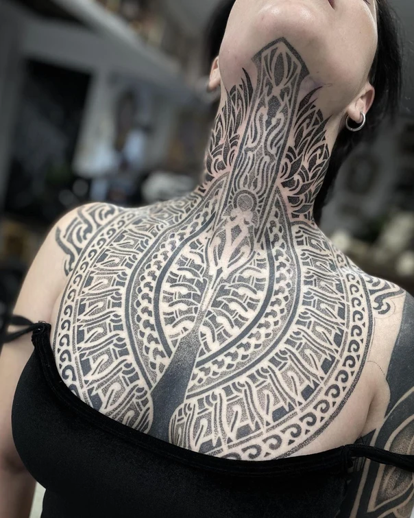 Blackwork Geometric, Mandala tattoo on Chest