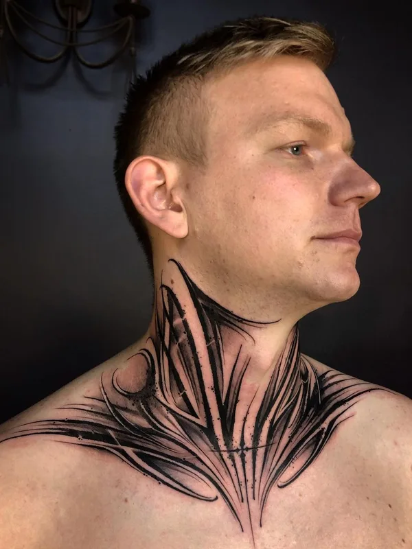male black abstract 纹身 在 neck #55678 | 纹身师 Paul Soul