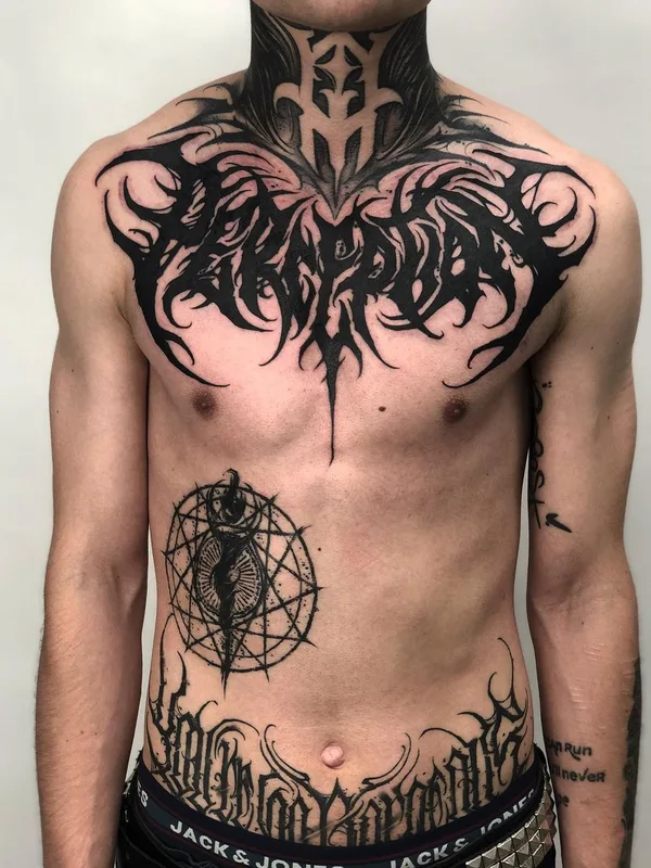 male black blackwork 纹身 在 chest #55676 | 纹身师 Paul Soul