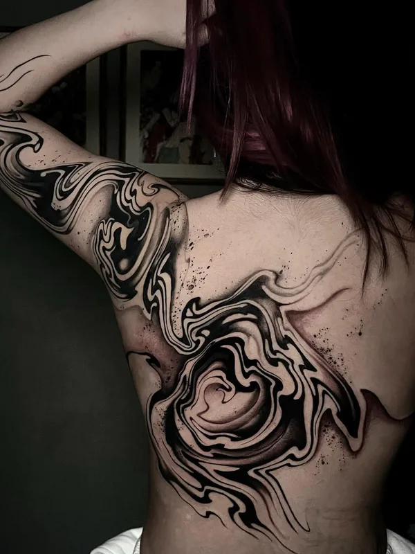 female black and grey abstract татуировка на full back #55707 | Тату мастер Peste
