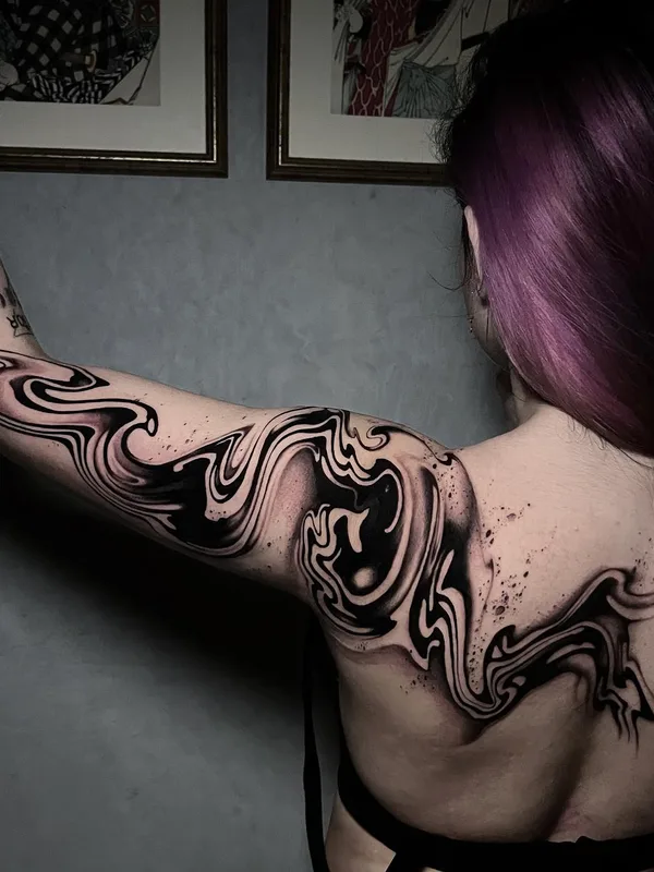 female black and grey abstract татуировка на full sleeve #55705 | Тату мастер Peste