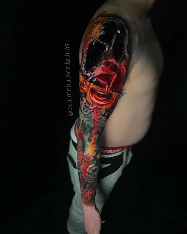 Realism Monster, Teeth tattoo on Full Sleeve