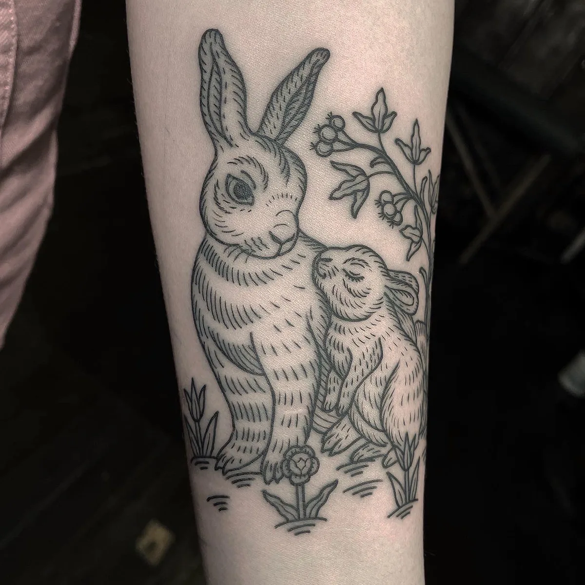 Engraving tattoo rabbits