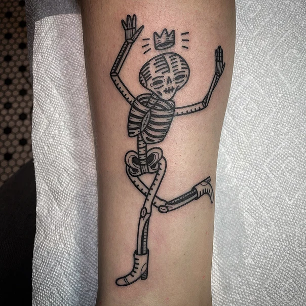 Linework Skeleton, Crown tattoo on Forearm