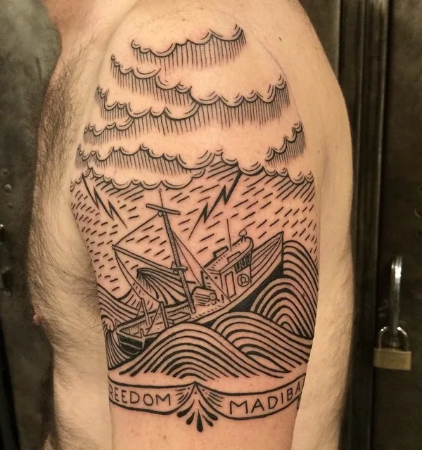 male black linework Tatuaggio su upper arm #55761 | Tatuatore Duke Riley