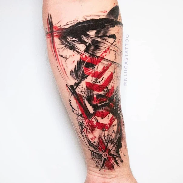 Abstract Compass, Clock tattoo on Forearm
