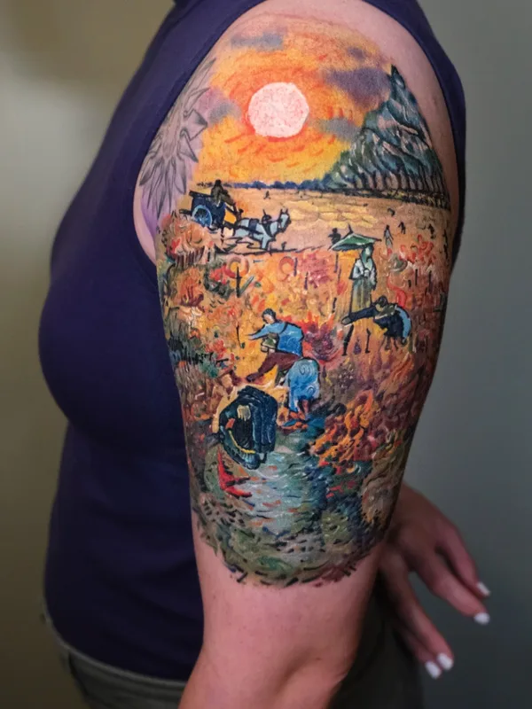 female color illustrative 纹身 在 biceps #55789 | 纹身师 Nik Lucas