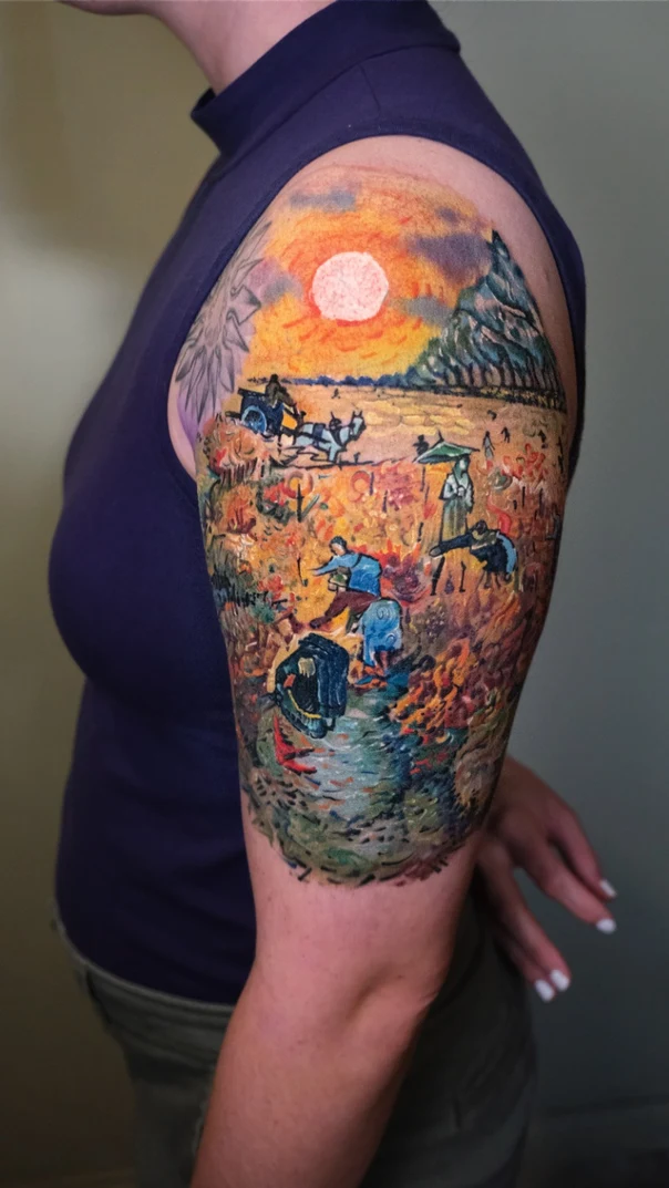 Illustrative Landscape, People tattoo on Full Sleeve