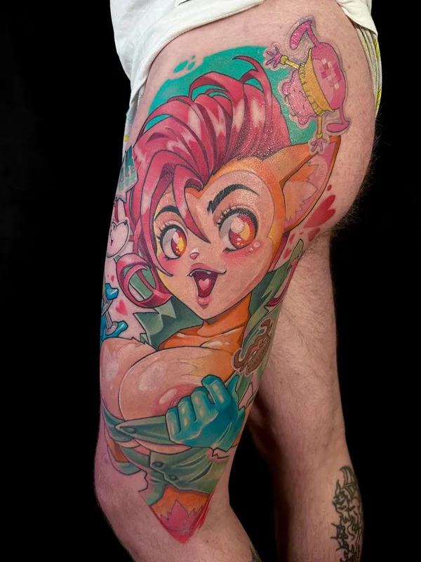 color anime tatouage sur thigh #70050 | Artiste tatoueur Стася MINTFOX
