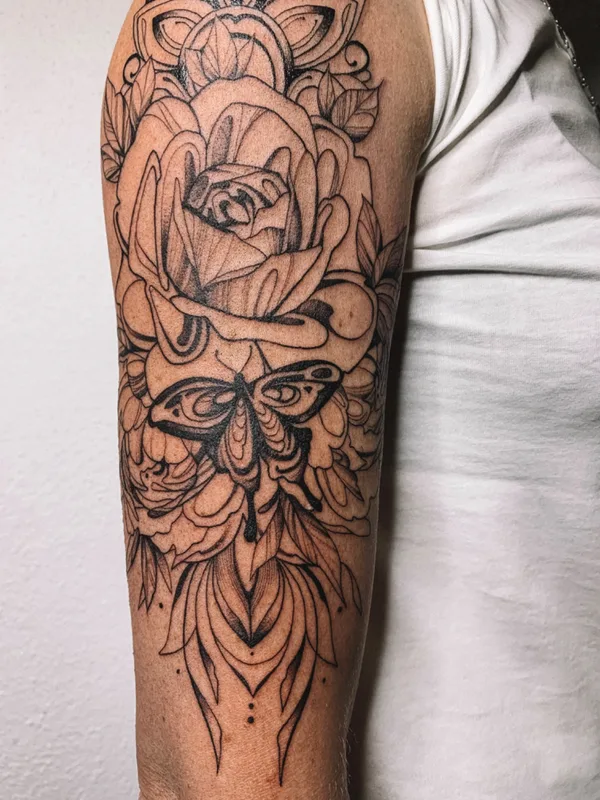 black and grey linework tattoo on forearm #70109 | Tattoo Artist Alena Fares