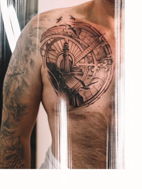 male black and grey black and grey tattoo on chest #70102 | Tattoo Artist Alena Fares