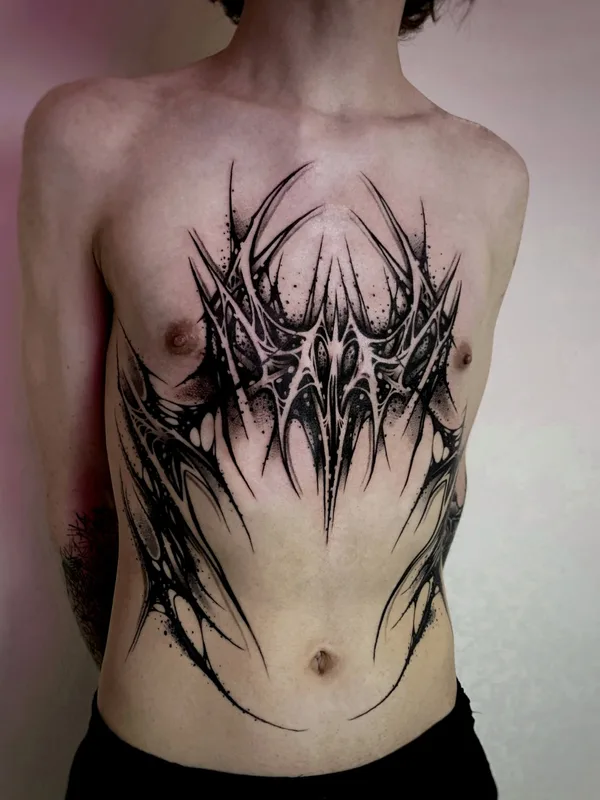 male black blackwork 纹身 在 chest #70127 | 纹身师 Andrey Pavlenko