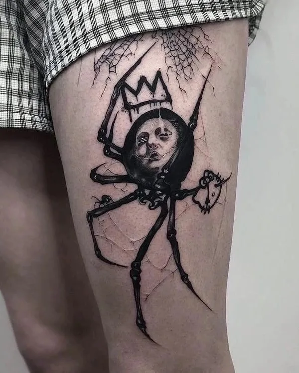 black and grey blackwork tattoo on thigh #70178 | Tattoo Artist Mark Vinokurov