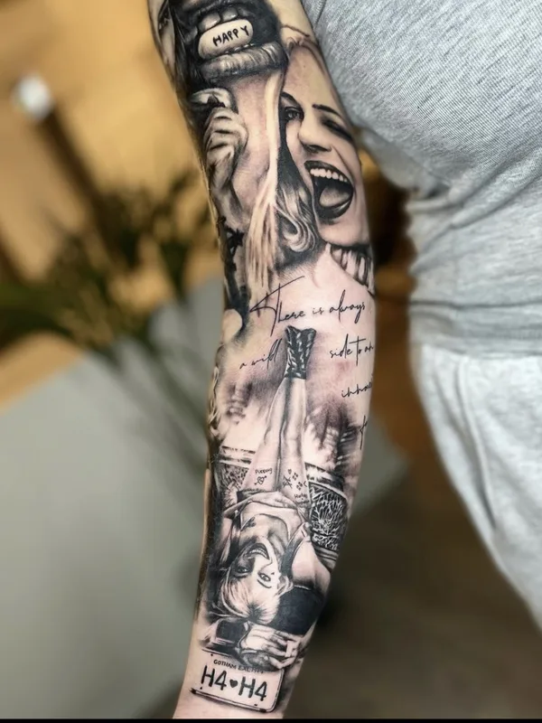 black and grey black and grey tattoo on full sleeve #70209 | Tattoo Artist Patrick Fumfar