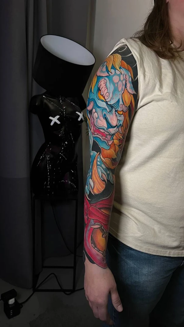 Japanese Demon, Dragon tattoo on Full Sleeve