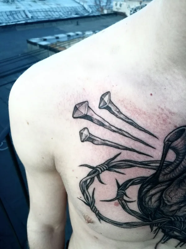 black and grey blackwork 타투 부위 chest #70422 | 타투이스트 Лика Лесова