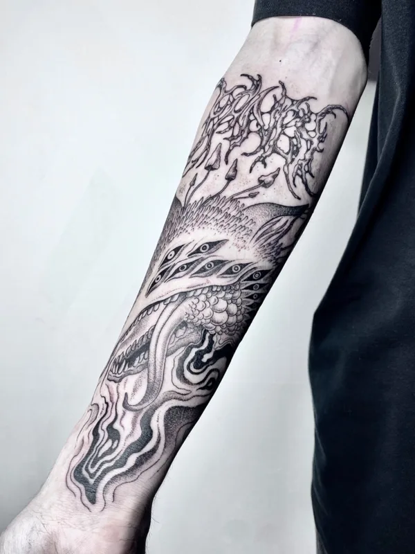 black and grey blackwork 타투 부위 forearm #70419 | 타투이스트 Лика Лесова